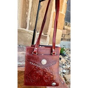 👜 Hand-Tooled Leather Western Purse – Dark Brown NWT  Zipper & Magnetic Closure